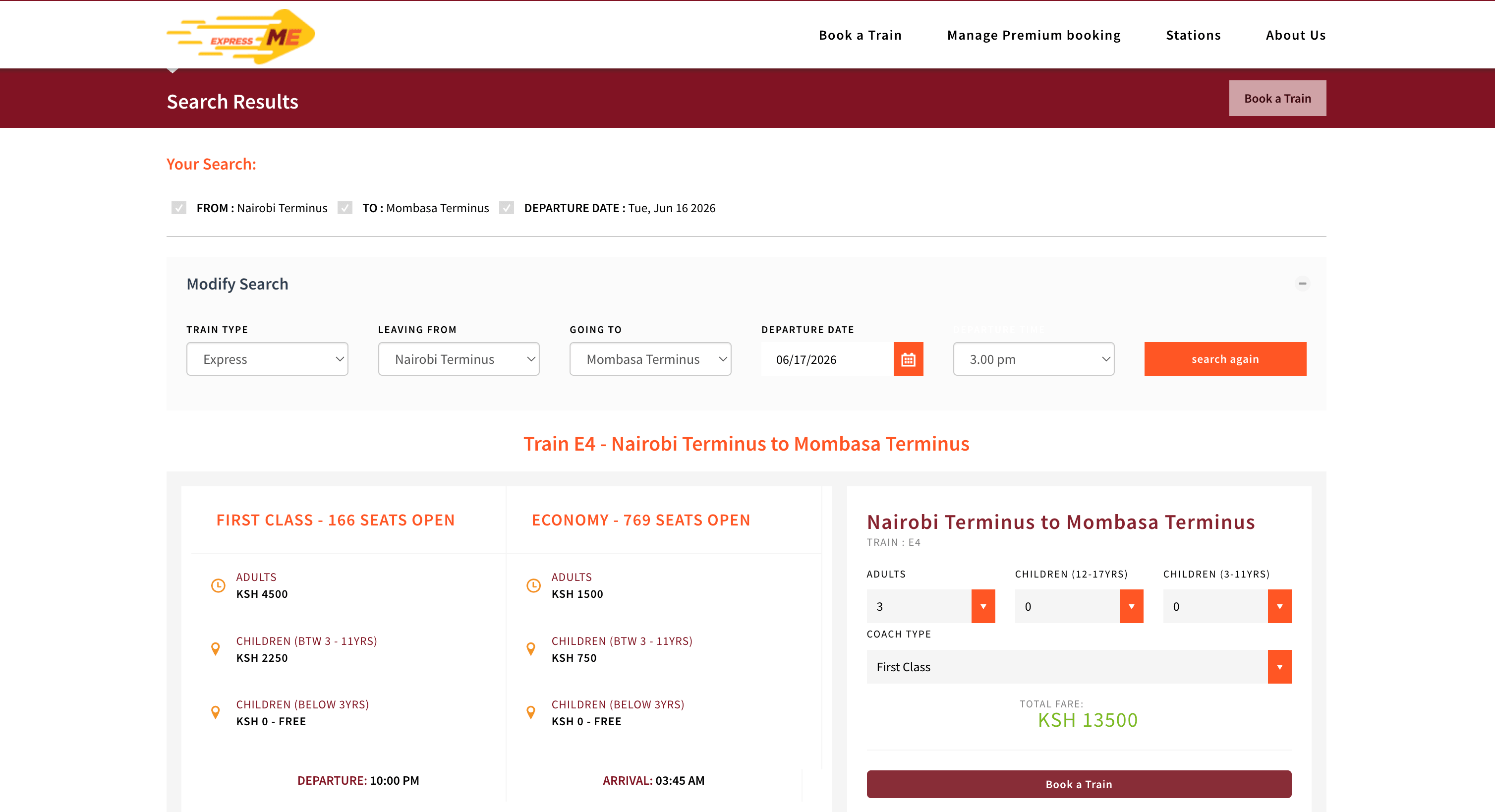 Madaraka Express by Kenya Railways website screenshot
